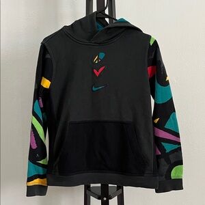 Nike Kids' Black Hoodie with Colorful Accents